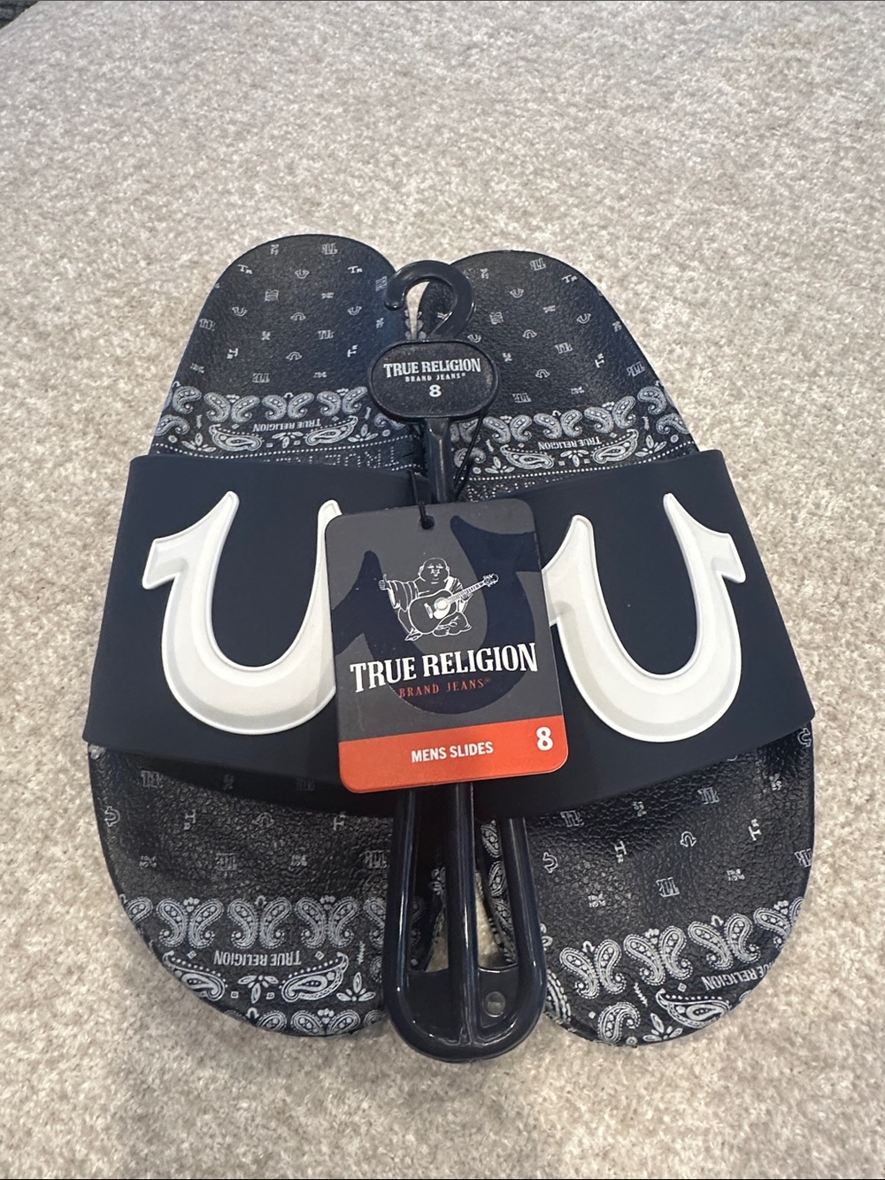 True Religion Black Bandana Print Men’s Slide Sandals